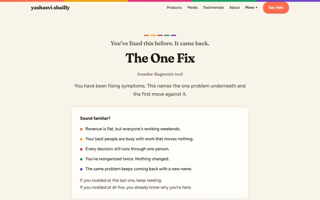Screenshot of The One Fix | Founder diagnostic tool