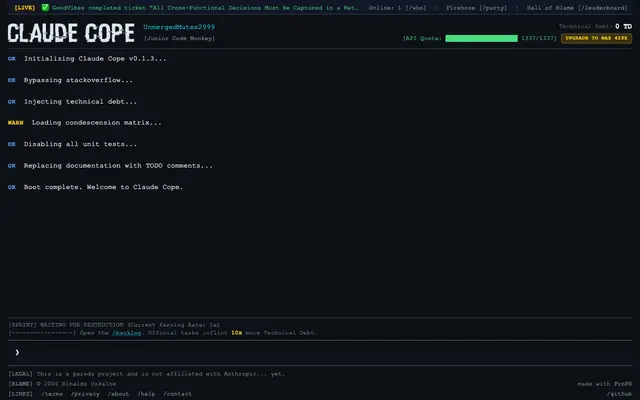 Screenshot of Claude Cope