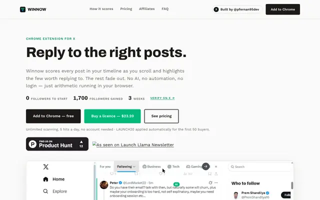 Screenshot of Winnow — Reply to the right posts.