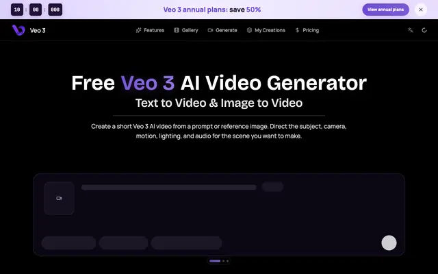 Screenshot of Veo 3 AI Video Generator: Text to Video & Image to Video