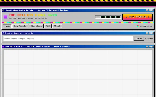 Screenshot of The Million Pixel Grid — 1,000,000 pixels, $0.10 each