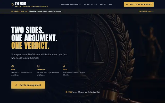 Screenshot of I'm Right — Britain's Court of Pointless Arguments
