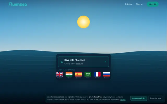 Screenshot of Fluensea — Dive Into Fluensea