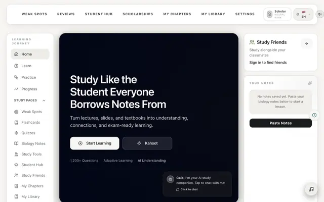 Screenshot of Biology Study — Active Learning from Your Notes