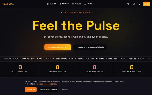 Screenshot of Siente el Pulso — Electronic Music Events & Artists