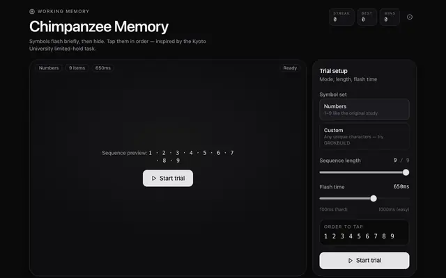 Screenshot of Chimpanzee Memory — Working Memory Challenge