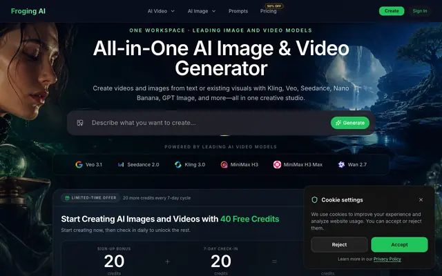 Screenshot of Froging AI: Free AI Video Generator From Text & Image