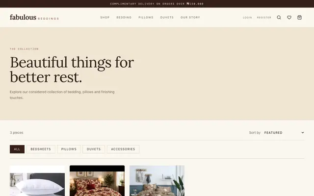 Screenshot of Fabulous Beddings — Beautiful things for better rest