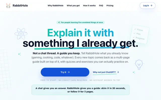 Screenshot of RabbitHole - learn anything through what you already know