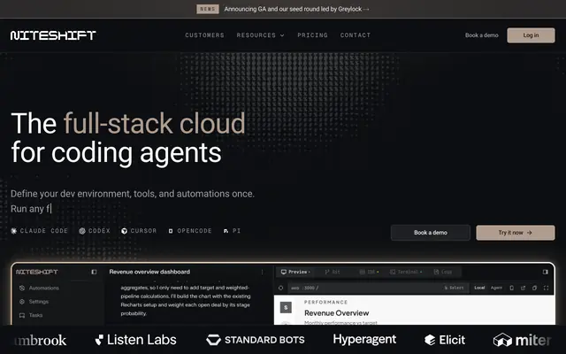 Screenshot of Niteshift — The full-stack cloud for coding agents
