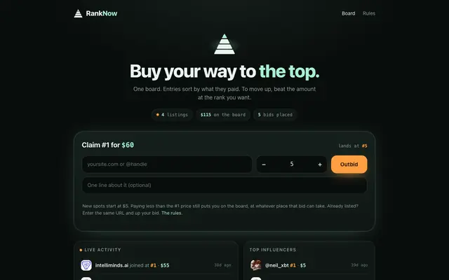 Screenshot of RankNow — buy your way to the top