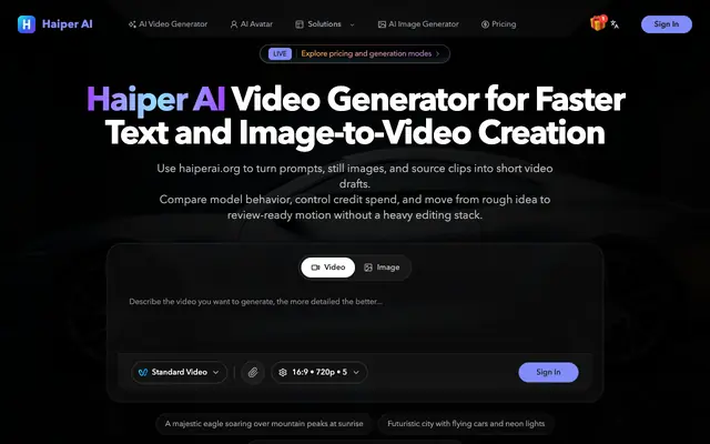 Screenshot of Haiper AI Video Generator | Text to Video and Image to Video