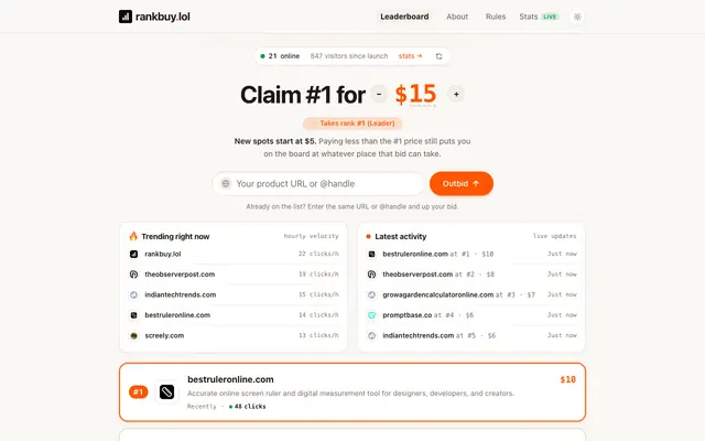 Screenshot of rankbuy.lol — Will you take #1 when this site goes viral?