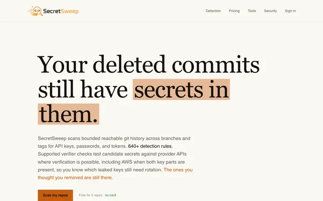 Screenshot of SecretSweep - Find Leaked Secrets in Your Code