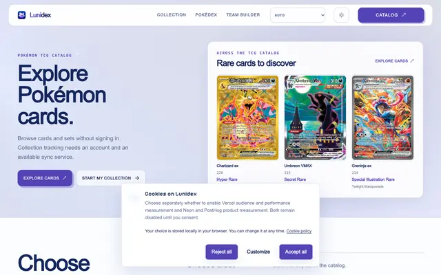 Screenshot of Lunidex — TCG collection and Pokémon teams