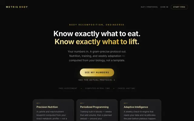 Screenshot of Metriq Body — The Plan That Adapts When You Stall