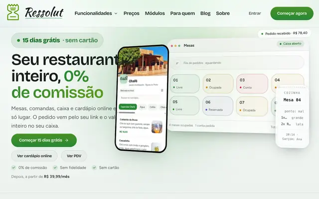 Screenshot of Ressolut — Sistema completo para restaurantes, bares e cafés