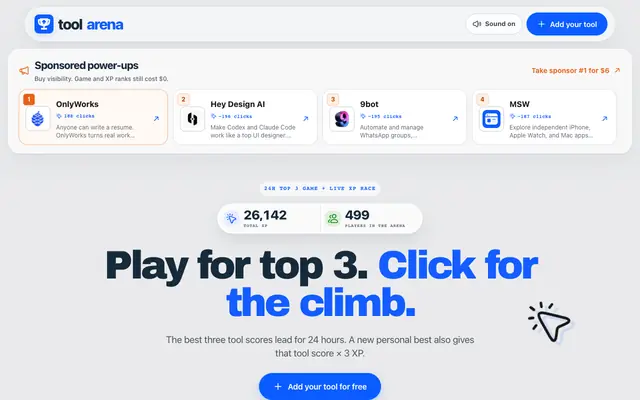 Screenshot of Tool Arena — Play Your Tool Into the Top 3