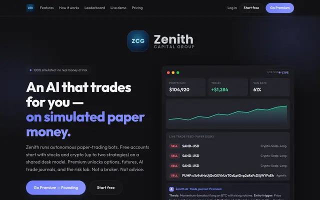 Screenshot of Zenith — Autonomous AI Trading Lab