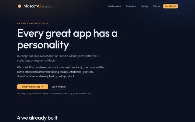 Screenshot of Give your app a personality | MascotAI