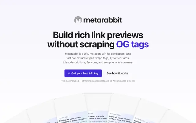Screenshot of Link Preview & URL Metadata API | Metarabbit