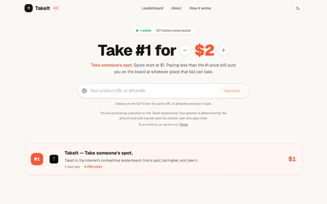 Screenshot of TakeIt — Take someone's spot.