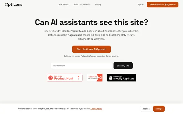Screenshot of AI CRO Audit for Ecommerce Stores | OptiLens