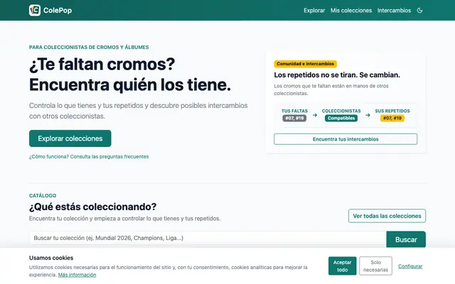 Screenshot of ColePop — ¿Te faltan cromos? Encuentra quién los tiene