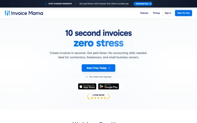 Screenshot of Invoice Mama - Free Invoice Generator for Contractors