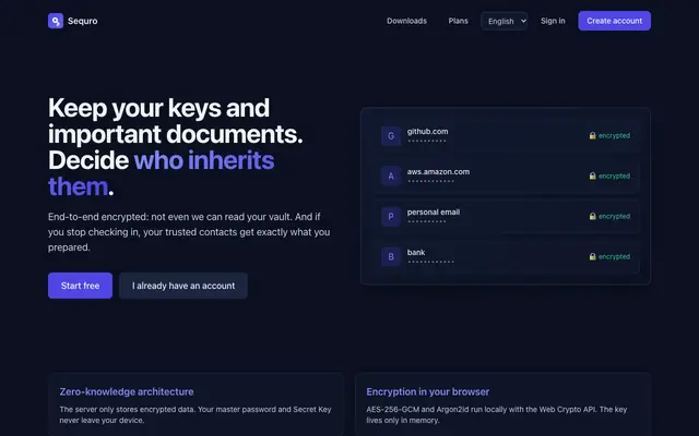 Screenshot of Sequro — Gestor de contraseñas zero-knowledge