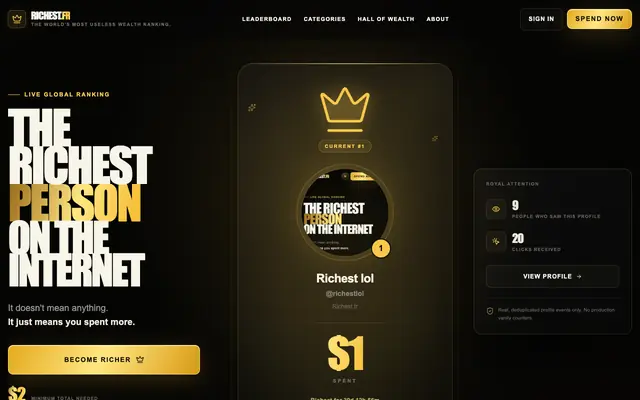 Screenshot of Richest.fr — The world’s most useless wealth ranking