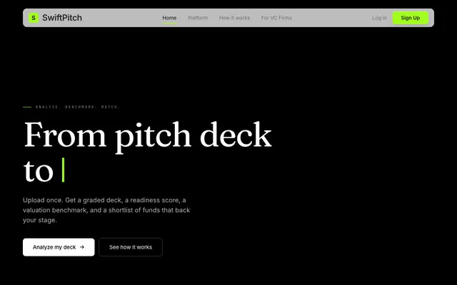 Screenshot of SwiftPitch - From Pitch Deck to Term Sheet