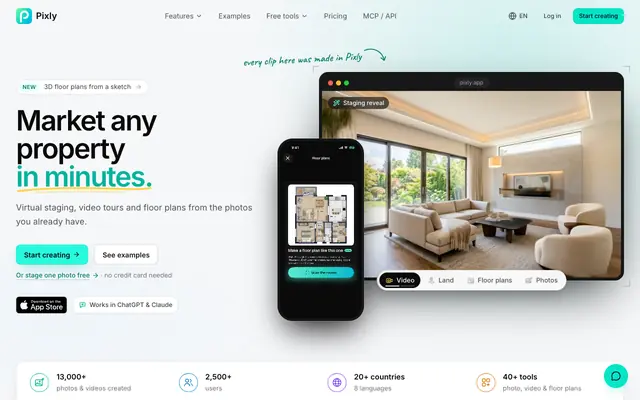 Screenshot of AI Interior Design & Virtual Staging Software | Pixly