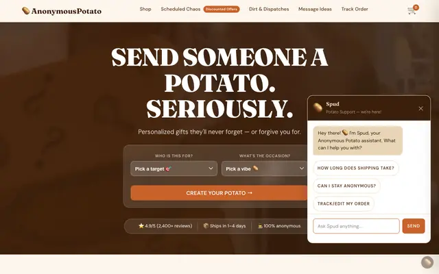 Screenshot of Anonymous Potato - Mail A Custom Potato