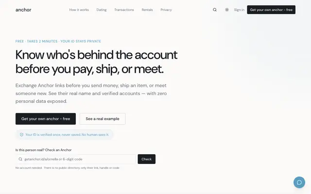 Screenshot of Anchor — Human Identity Verification