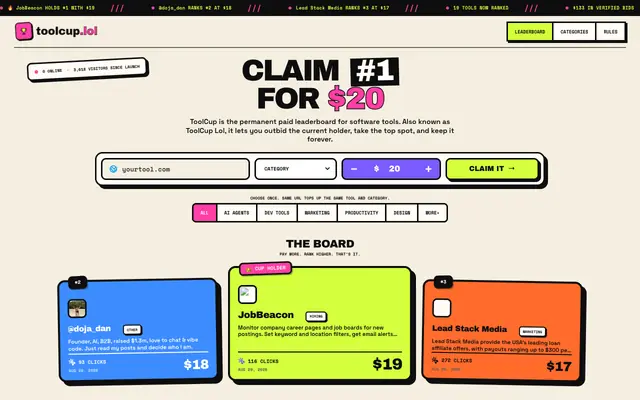 Screenshot of toolcup.lol — The Paid Tool Board