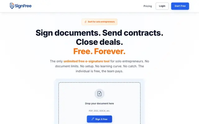 Screenshot of SignFree — Free e-Signature for Solo Entrepreneurs (Unlimited, Simple)