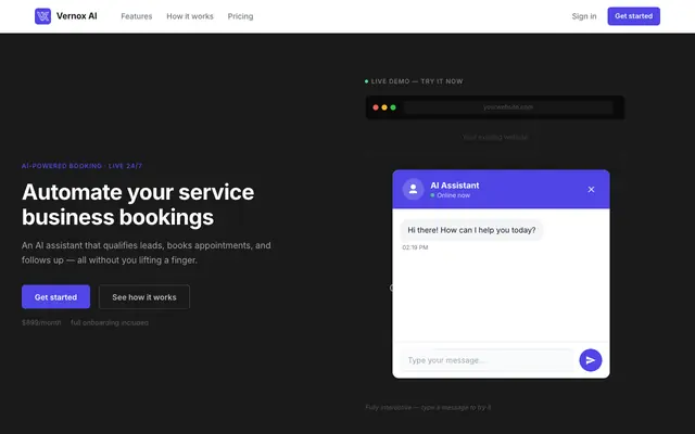 Screenshot of Vernox AI — AI-Powered Lead Qualification & Booking