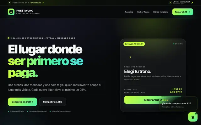 Screenshot of PUESTO UNO — El ranking que se compra