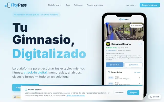 Screenshot of FityPass - Gestión de gimnasios y entrenamientos · 30 días gratis