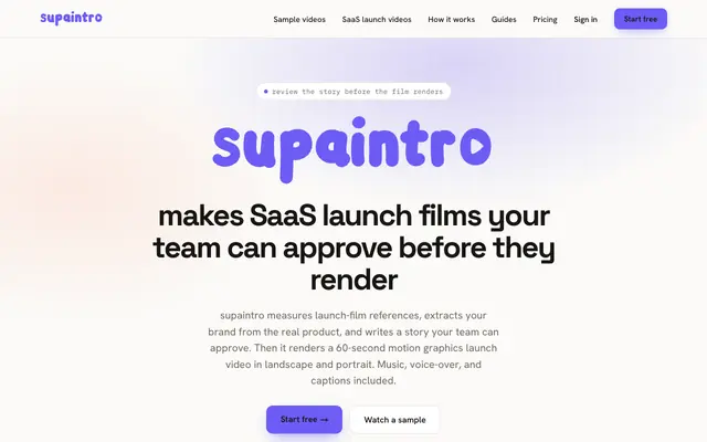 Screenshot of supaintro: AI launch video generator for SaaS products
