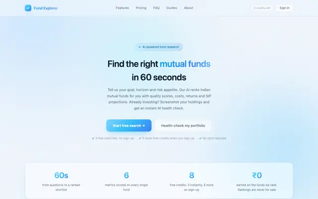 Screenshot of Fund Explorer | AI Mutual Fund Research & Portfolio Health Check for India