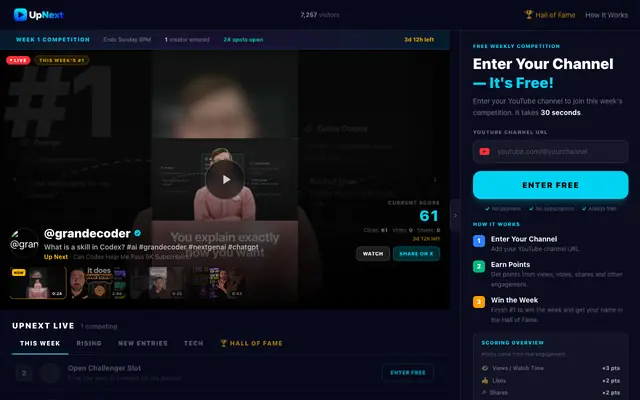 Screenshot of UpNext — The YouTube Leaderboard
