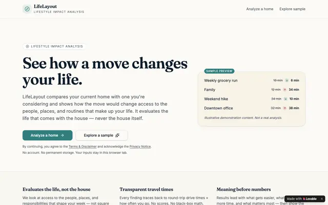 Screenshot of LifeLayout — See how a move changes your life