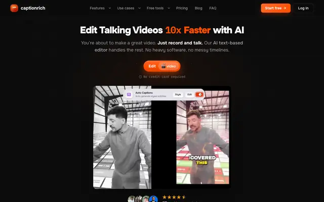 Screenshot of Edit Videos 10x faster with AI video editor | captionrich