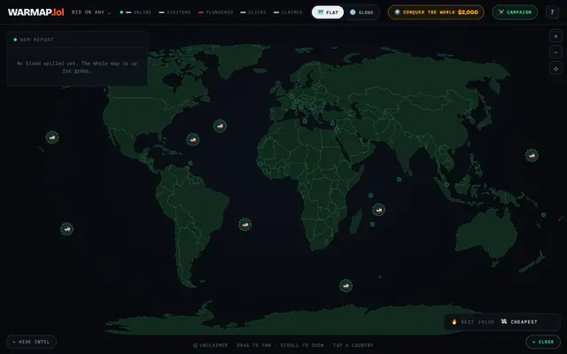 Screenshot of WARMAP — the world is for sale