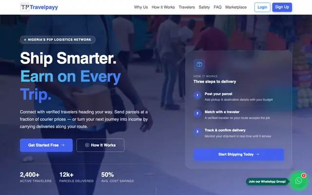 Screenshot of Travelpayy | Cheap P2P Shipping via Travelers