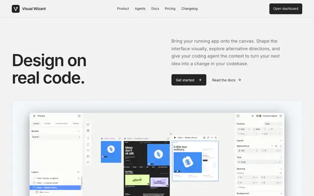 Screenshot of Visual Wizard — Design on working prototypes