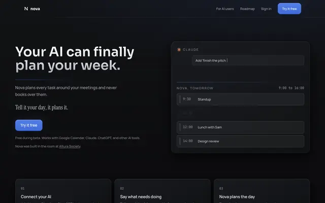 Screenshot of Nova — Your day, scheduled for you.