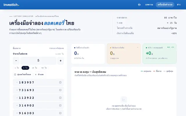 Screenshot of Lottery simulator · เครื่องมือจำลองลอตเตอรี่ไทย